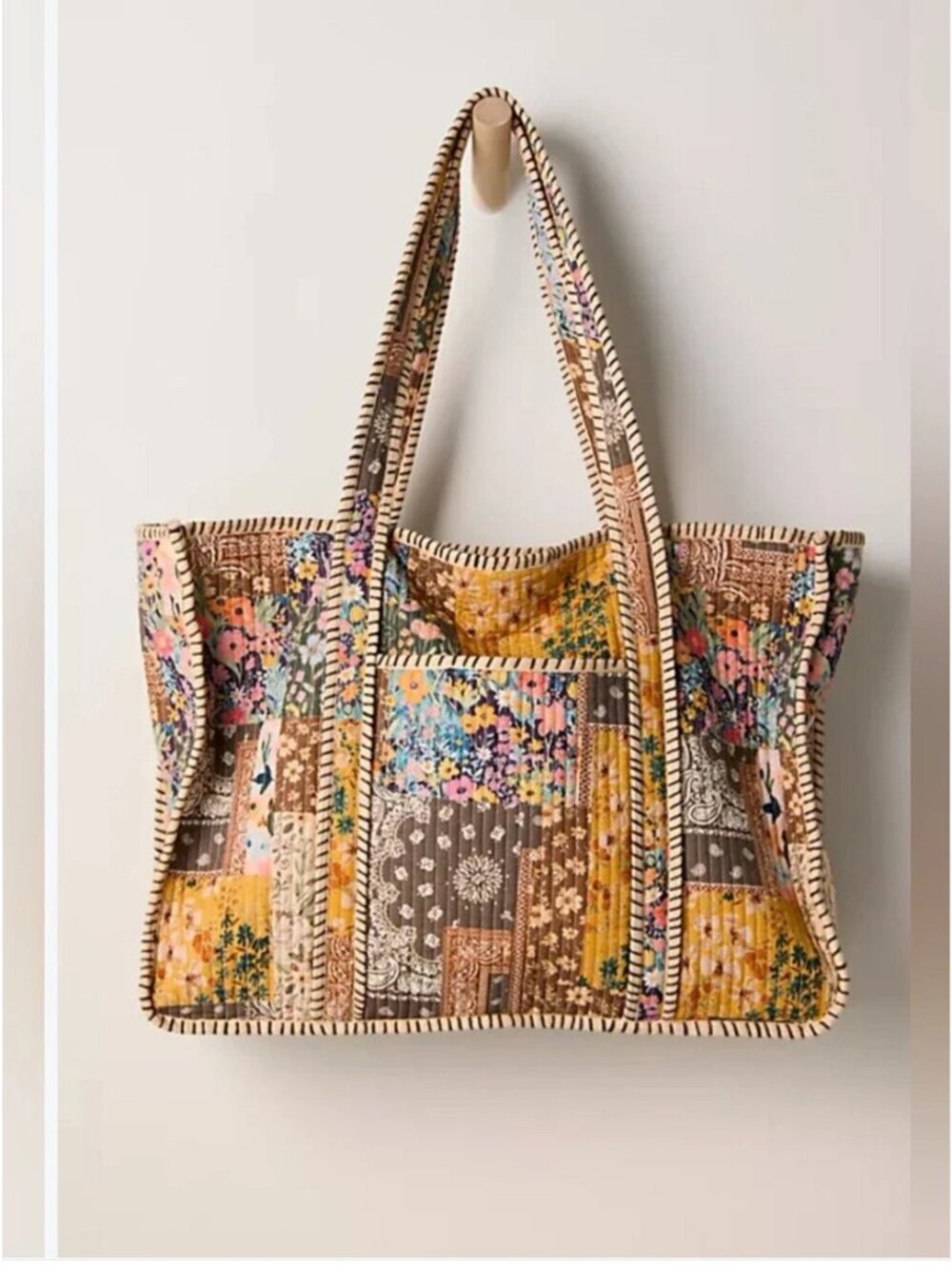 Free People NWT Boho Quilt Tote Floral Patchwork Cotton Large Bag